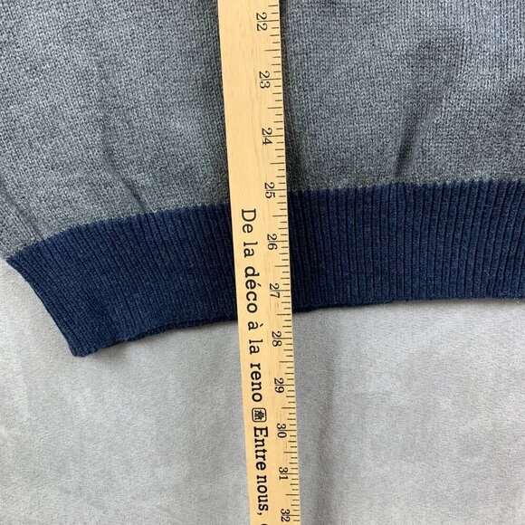 Tommy Hilfiger Men Sweater Large Gray Striped 1/4 Zip Long Sleeve Red White Blue - Picture 6 of 8